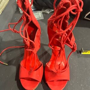 Shoe Republic Red Lace-Up Heels